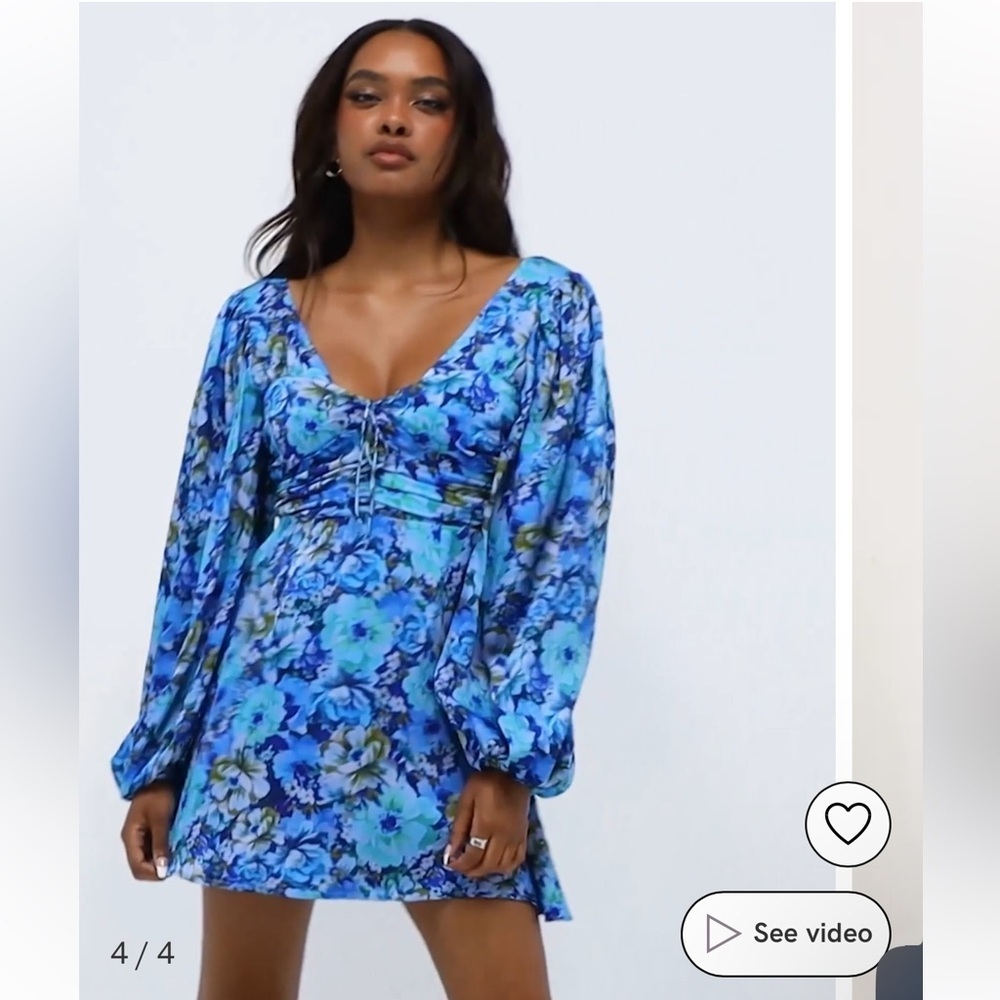For love and lemons Astor floral blue mini dress - Picture 3 of 14